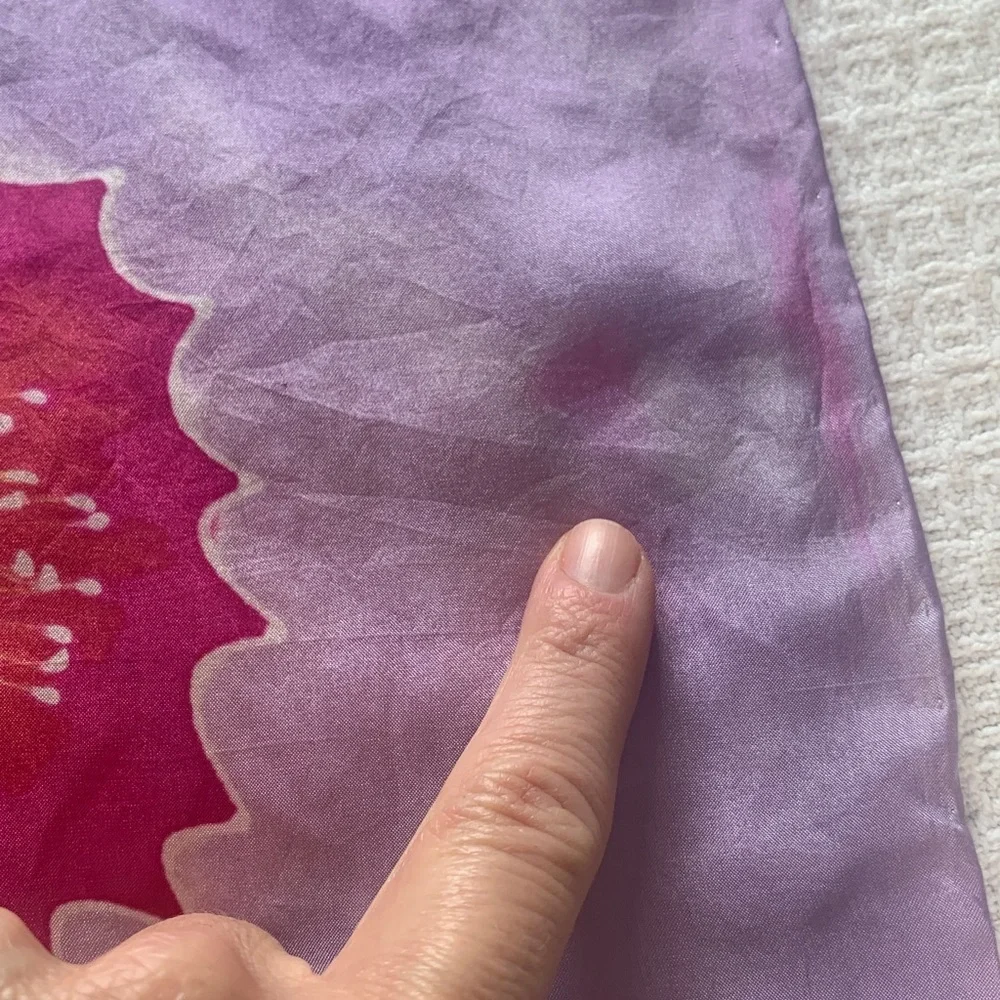 Lavender/Purple, pink and green floral silk scarf